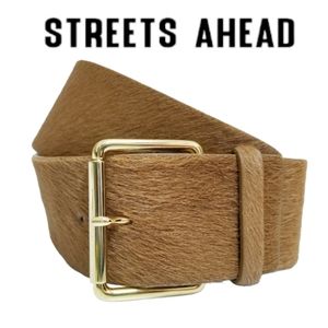 Streets Ahead Chestnut Brown Wide Pony Hair Belt & Square Brass Roller Buckle M